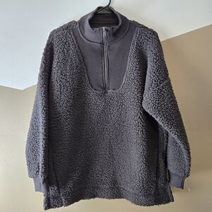 Aerie Women's Dark Gray Oversize Sherpa 1/4 Zip Sweater With Pockets Size Small
